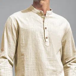 KNOWTED Mandarin Collar Roll-Up Sleeves Straight Short Kurta image 5