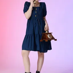 Krunal Raiyani Women Solid Puff Sleeve Fit & Flare Dress-picture-20