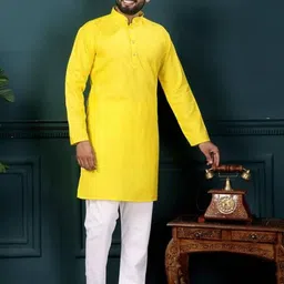 BH FAB Men Yellow Cotton Kurtas image 3
