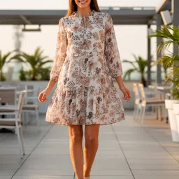 ADDYVERO Floral Print Tie-Up Neck Georgette A-Line Dress-image-12