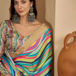 all about you Striped Satin Designer Saree image 4