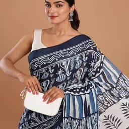 Lovwear Blue Pure Cotton Sarees image 3