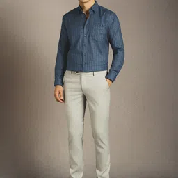 Louis Philippe Micro Checks Checked Spread Collar Slim Fit Pure Cotton Formal Shirt image 2