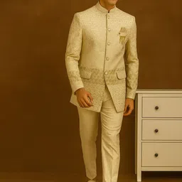 SHAHI ACHKAN Self Design Mandarin Collar Long Sleeves Blazer image 4