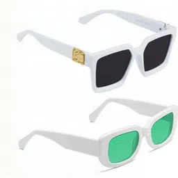 Arzonai Unisex Green Lens & White Rectangle Sunglasses with UV Protected Lens-picture-41