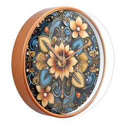 RANDOM Gold Toned & Blue Printed Contemporary Analogue Round Wall Clock image 5