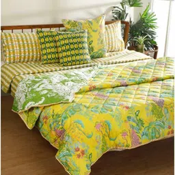 FREEDOM TREE Kachnar Yellow & Green Floral Printed Cotton AC Room Single Bed Quilt-picture-36