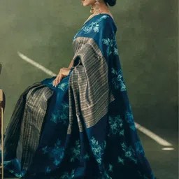 CaniBani Floral Zari Silk Blend Handloom Banarasi Saree-picture-34