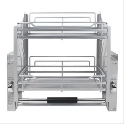 dbr Dish Drainer Kitchen Rack Steel Modular Kitchen Storage Rack Lift Basket Elevator Pull Down Two Tier Steel image 2