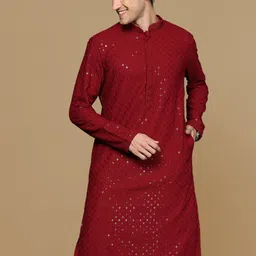 CHARLOTTE GRACIOUS Ethnic Motifs Embroidered Chikankari Asymmetric Kurta-image-44