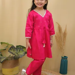 Aj DEZInES Girls Regular Pure Cotton Kurta with Salwar image 4