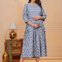 KALINI Floral Print Maternity A-Line Midi Dress-picture-35