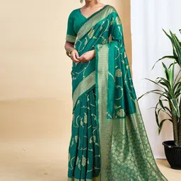 HERE&NOW Woven Design Zari Silk Blend Banarasi Saree-picture-18