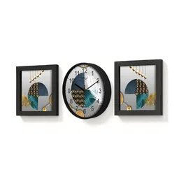 RANDOM White & Teal 3 Pieces Printed Contemporary Wall Clock & Wall Art image 5