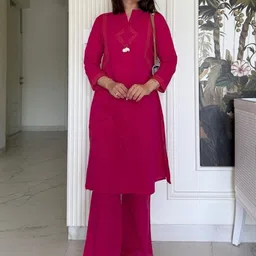 MARIONETTEFASHION Mandarin Collar Pure Cotton Tunic With Trousers Co-Ords image 4