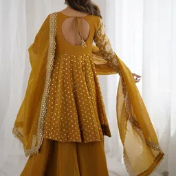 CANIZZARO Women Ethnic Motifs Embroidered Tiered Sequinned Kurta with Sharara & With Dupatta image 2