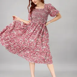 Raiyani Enterprise Women Floral Printed Fit & Flare Puff Sleeve Midi Dress-picture-33