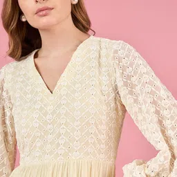 all about you Floral Embroidered Puff Sleeve Georgette Fit & Flare Midi Dress image 4