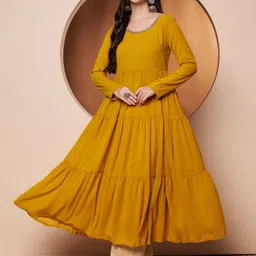 Poshak Hub Women Round Neck Long Sleeves Anarkali Kurta-picture-37