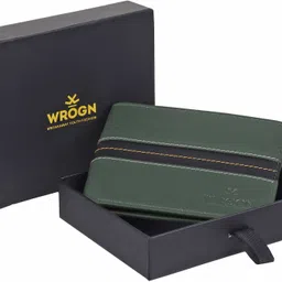 wrogn Men Green, Black Genuine Leather RFID Wallet image 2