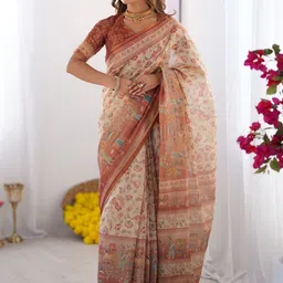 ALMAARI FASHION Ethnic Motifs Pure Cotton Banarasi Saree With Unstitched Blouse Piece image 2