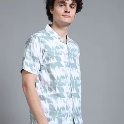 Moda Rapido Green & White Abstract Printed Oversized Casual Shirt image 5