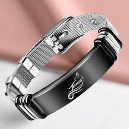 M Men Style Silver-Plated Stainless Steel Mesh Jesus Printed Wraparound Bracelet-image-9