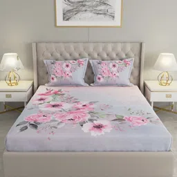 Raymond Home Lavender & Pink Floral 400 TC King Bedsheet with 2 Pillow Covers-image-66