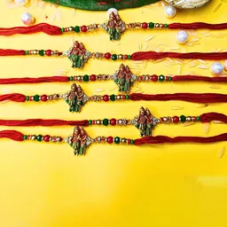 MANSIYAORANGE Set Of 6 AD Stones Studded & Beaded Cotton Thread Rakhi-picture-43