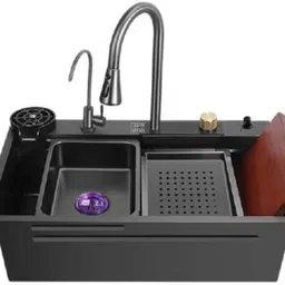jkn modular "30x18x10" Anti Scratch Stainless Steel Waterfall Kitchen Sink Vessel Sink-picture-27