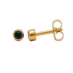 STUDEX Stainless Steel 24K Pure Gold Plated Emerald Studded Bezel Circular Shaped Studs image 4