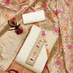 LeeliPeeri Designer Embellished Chanderi Jacquard Unstitched Dress Material-picture-38