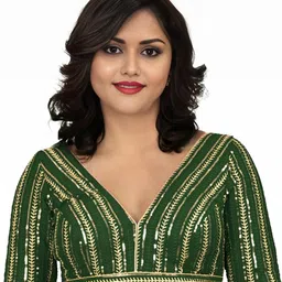PU FASHION Women Green Embroidered Sequinned Detail Ready to Wear Saree Blouse-image-66
