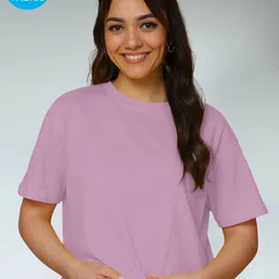 FBAR Women Solid Round Neck Cotton Oversized T-shirt-picture-39