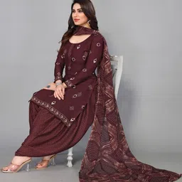 attigo Unstitched Printed Cotton Blend Kurta & Patiyala Dress Material with Dupatta image 3