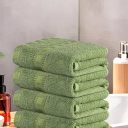 Kuber Industries Green 4 Pieces Self Design Cotton Highly Absorbent 225 GSM Face Towels image 1