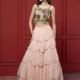 GloballyRonakRBafna Embroidered Thread Work Ready To Wear Organza Lehenga & Choli-image-23