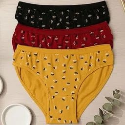 FiveFlag Pack Of 3 Printed Pure Combed Cotton Mid-Rise Antibacterial Hipster Briefs-picture-41