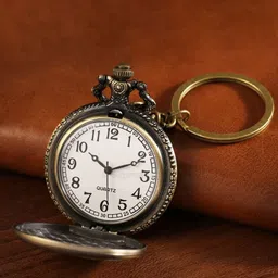AUGEN Textured Premium Pocket Watch Design Leaf Retro Vintage Key Chain-picture-10