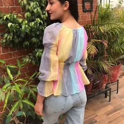 MUMRAA Bell Sleeve Georgette Peplum Top image 2