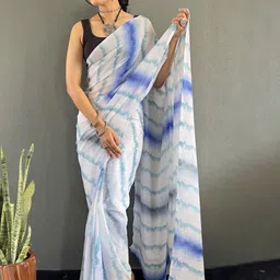 KALINI Tie and Dye Poly Georgette Ready to Wear Ikat Saree image 2
