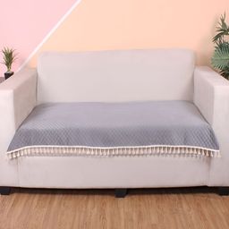 STITCHNEST Grey & Beige Self Design 1 Seater Sofa Cover-picture-37