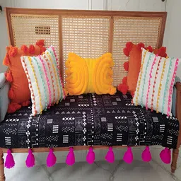 THROWPILLOW Black & Pink Printed Anti Slip Tassels Sofa Cover-image-12