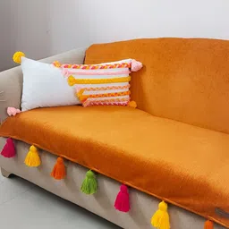 THROWPILLOW Orange & Red Anti Slip Tassels 4 Seater Sofa Cover-picture-35
