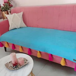 THROWPILLOW Turquoise Blue & Yellow 4 Seater Sofa Cover-image-12