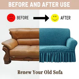 Cortina Teal Elastic Stretchable Sofa Cover With Arms image 2