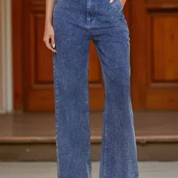 KATLINE Women Smart Straight Fit High-Rise Light Fade Stretchable Jeans-image-47