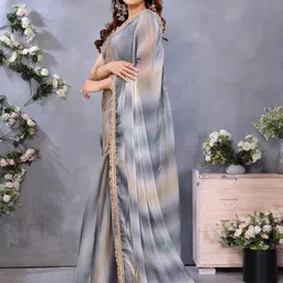 ALAGINI Sequined Lace Border Satin Saree With Blouse Piece image 3