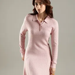 Tommy Hilfiger Women Self Design Woollen Polo Collar T-shirt Dress-picture-29
