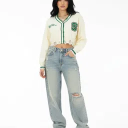 glitchez Distressed Contrast Panel & Applique Cardigan image 2